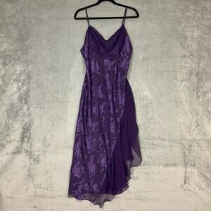 Vtg Victoria's Secret Dress‎ Womens M Gold Label Purple Asymmetrical Sheer Slip